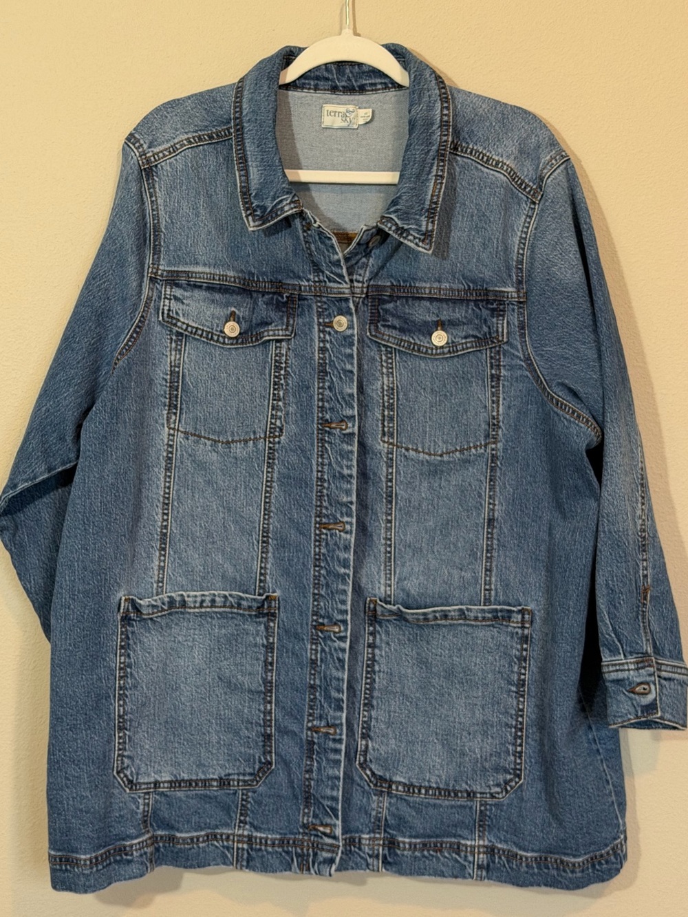 Terra & Sky Medium Blue Denim Barn Chore Jacket Coat with Front Patch Pockets